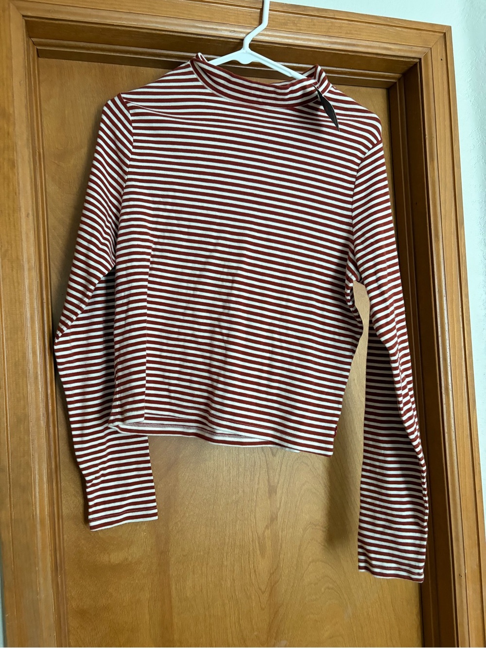 Levi's Striped Red and White Long Sleeve Mock Neck Crop Top